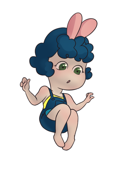 Ilustración sin fondo de niña con moño flotando. Presentación de diseño de personaje para cómic.